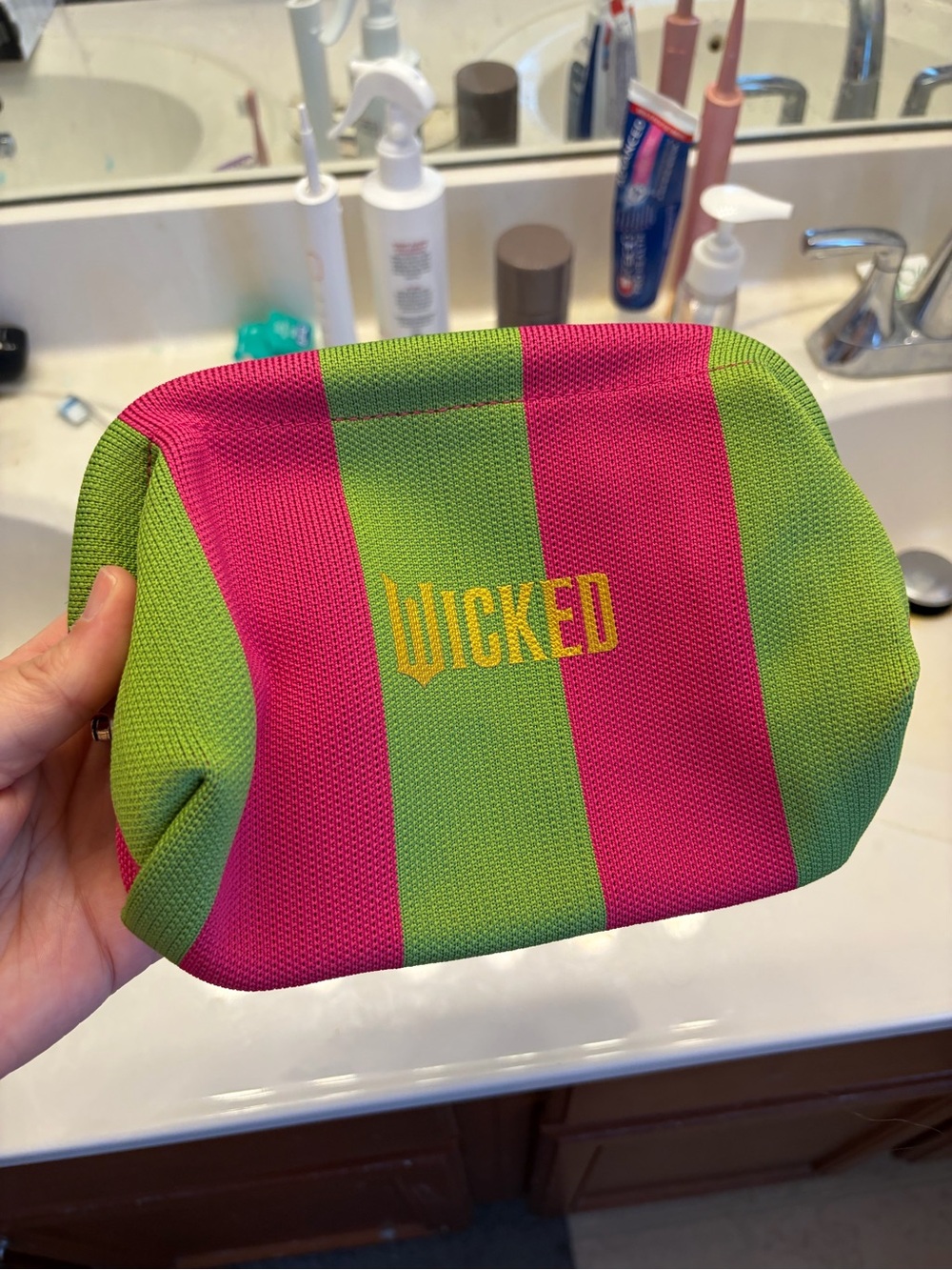 Wicked Striped Cosmetic Pouch in Pink & Green